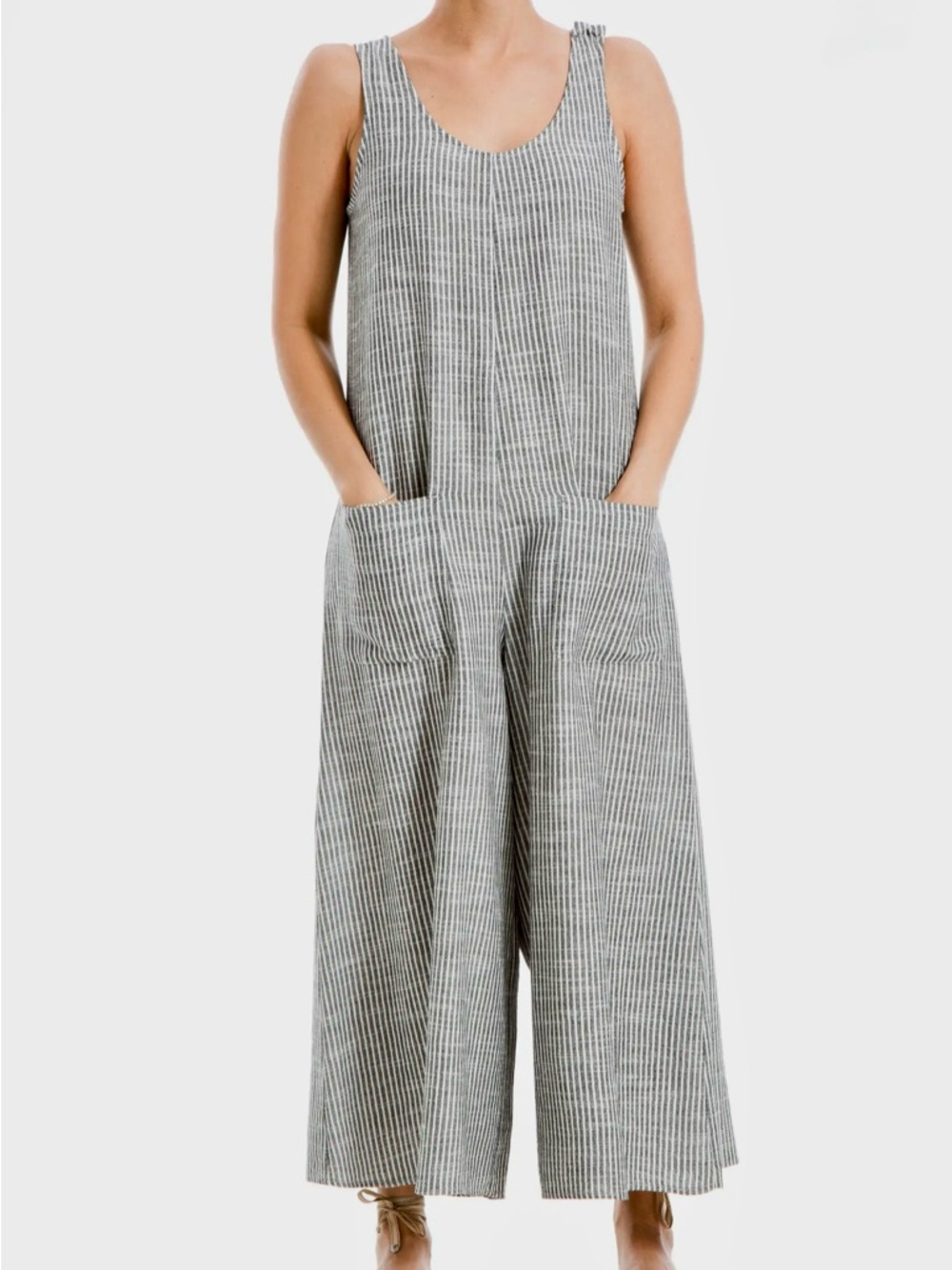 Everyday Sleeveless Striped Jumpsuit With Patch Pockets